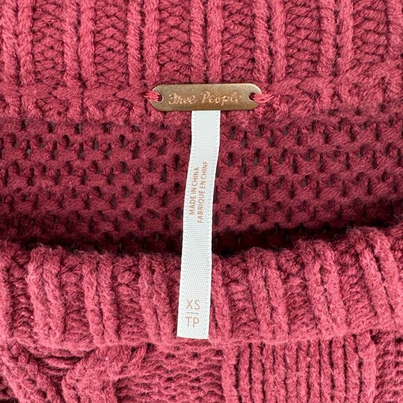 Free People Dream Cable Knit Crewneck Sweater Cabernet Burgundy Red Size XS - Picture 8 of 9